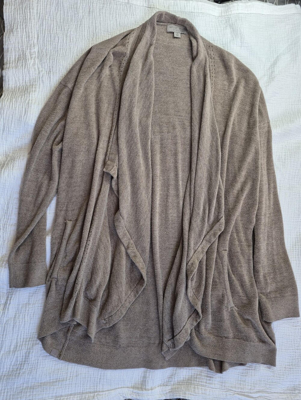 Barefoot Dreams CozyChic Ultra Lite® Shawl Pointelle Cardigan, Almond, L/XL
